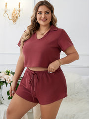 Solid Waffle Knit Crop Top & Shorts Pajama Set
