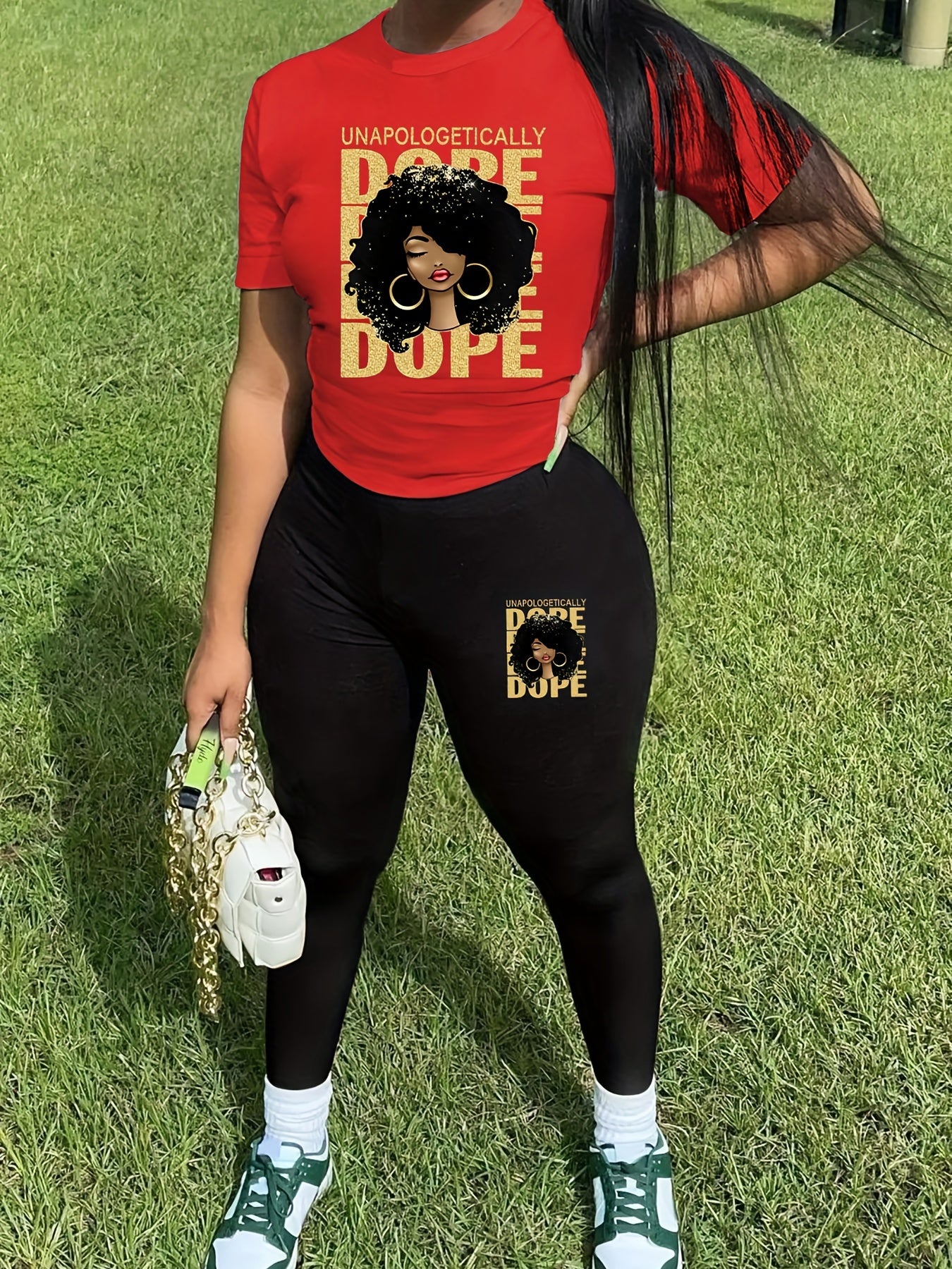 Graphic & Letter Print Two piece Set Casual Short Sleeve T shirt & Pants