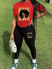 Graphic & Letter Print Two piece Set Casual Short Sleeve T shirt & Pants