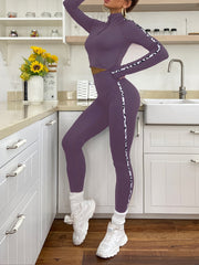 Yoga Set: Zip Long Sleeve Top & Stretch Leggings Women's Activewear