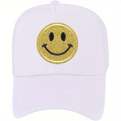 Smiling Face Print Baseball Cap Mesh Trucker Hat for Men Women