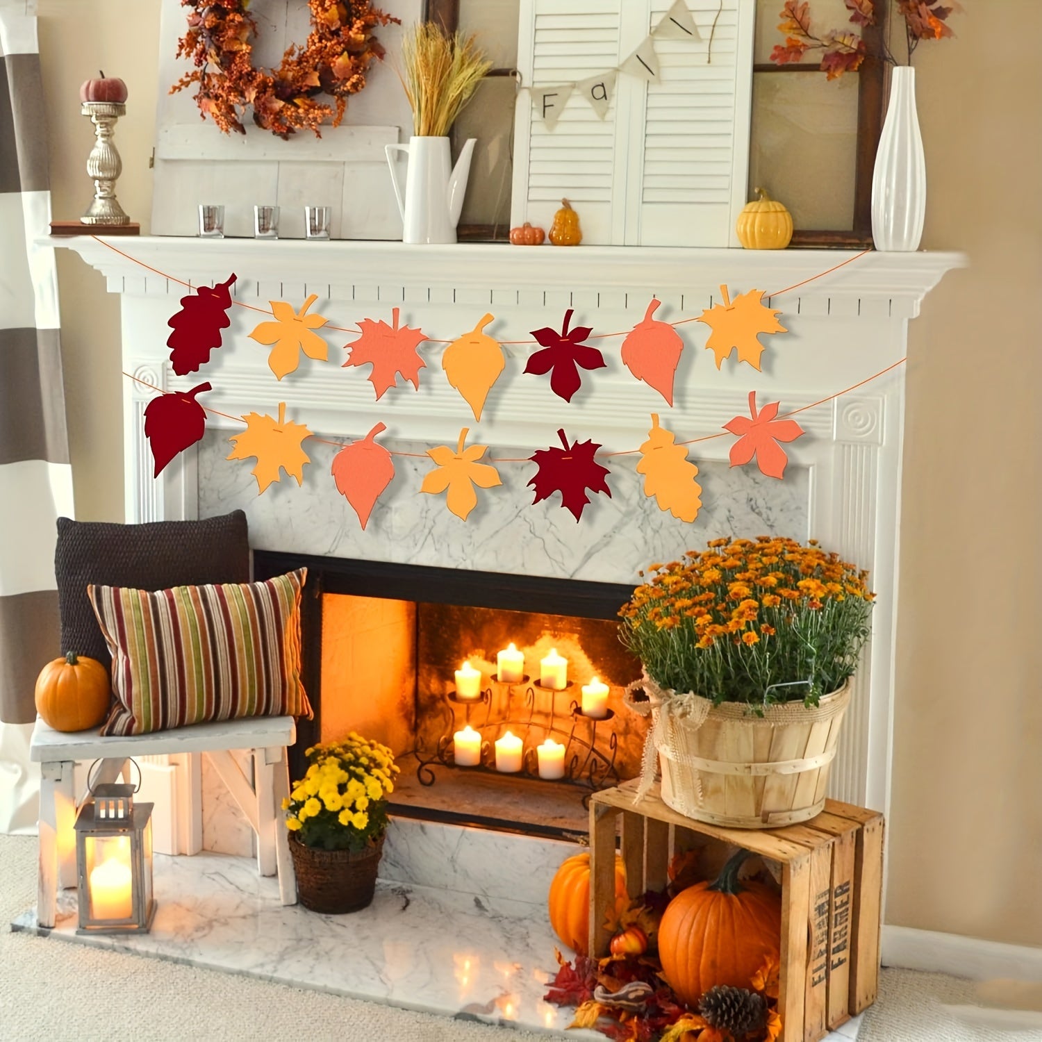 Felt Leaf Garland Thanksgiving Fall Decorations 3.05m Fall Leaf Banner Garland