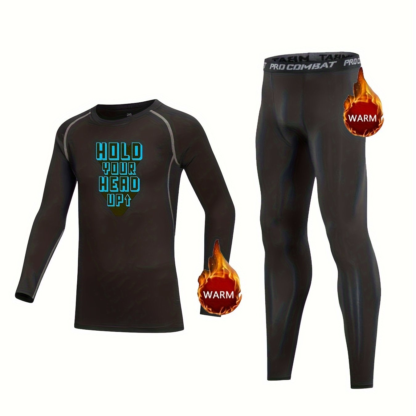 2pcs Kids Compression High Elastic Fleece Sets - Cartoon Letter Pattern