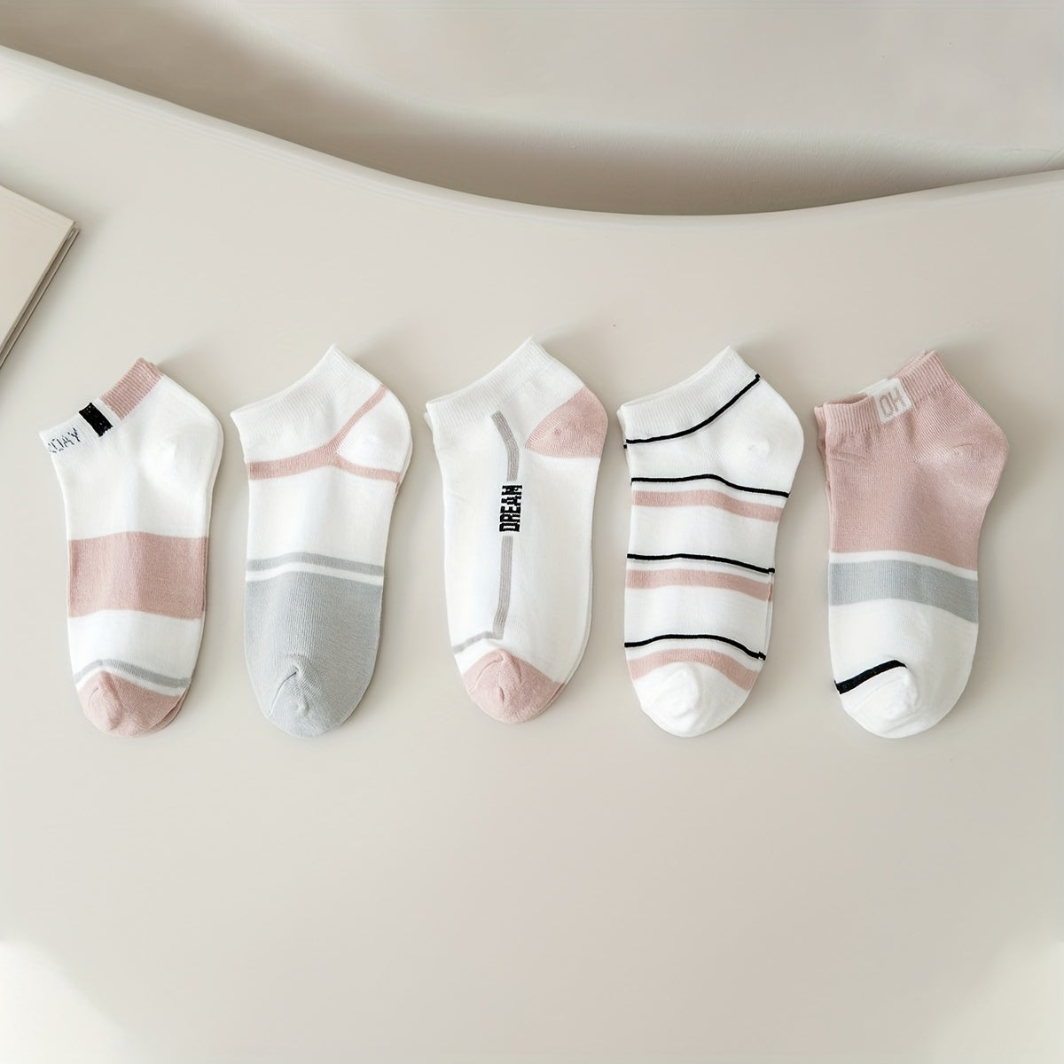 Geometric Pattern Ankle Socks for Women, 5 Pairs