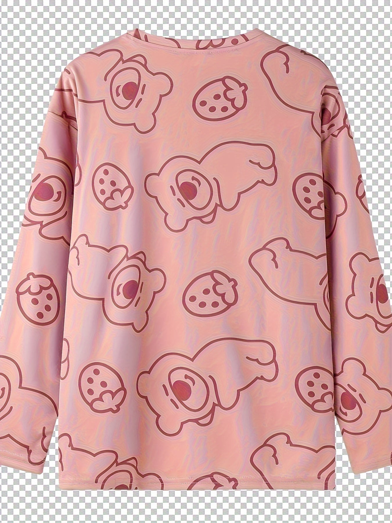 Bear Print Pajama Set Long Sleeve Crew Neck Women's Sleepwear