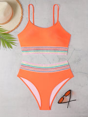 Modest Bikini Set Contrast Trim Longline Bra & High Waisted Pant