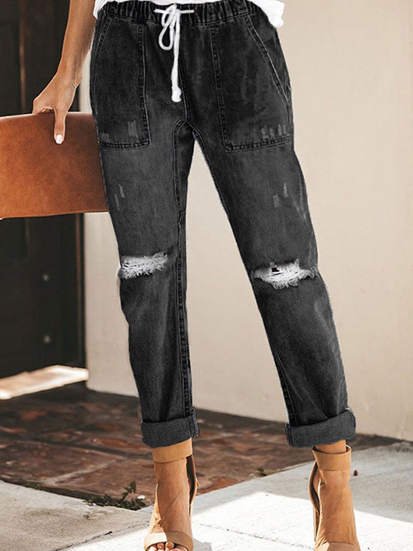 Ripped Distressed Denim Pants Straight Jeans