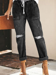 Ripped Distressed Denim Pants Straight Jeans