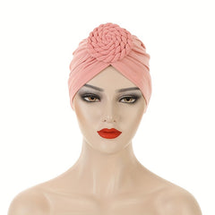 Braided Knot Turban Cap Lotus Pink Head Wrap Pleated Headscarf