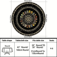 Tarot Round Tablecloth 63 Inch Boho Table Cloth Divination Tarot Pattern