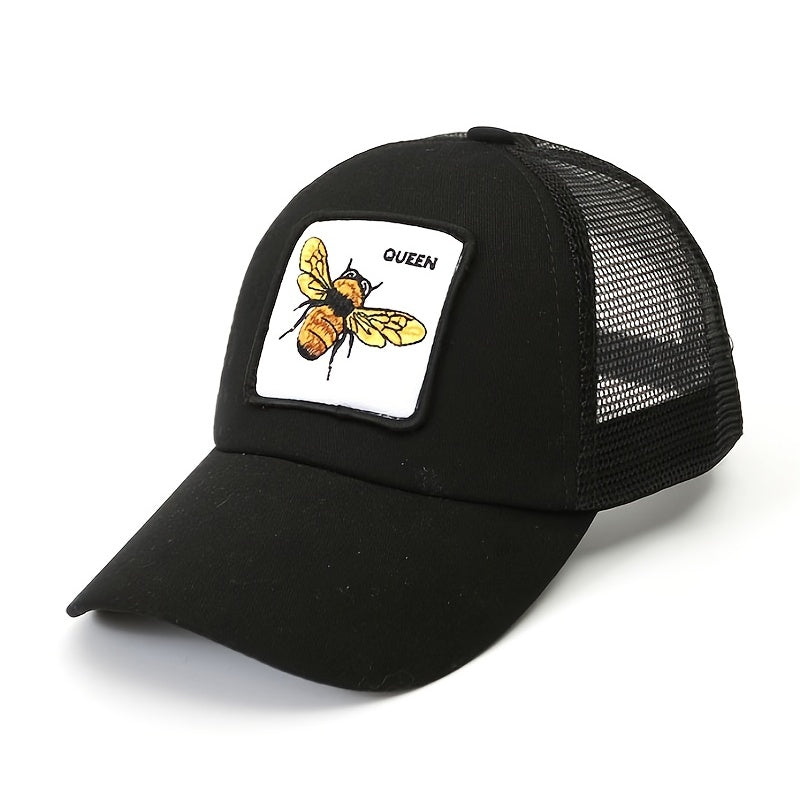 Bee Embroidery Breathable Baseball Hat Mesh Curved Sunshade Cap