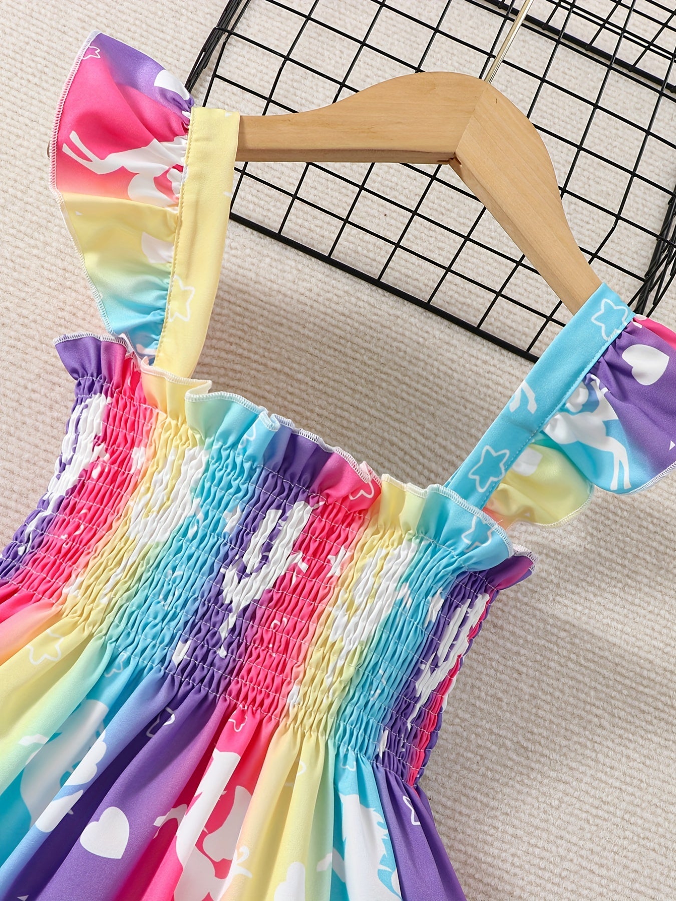 Girls Rainbow Unicorn Stripe Suspender Dress