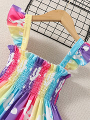 Girls Rainbow Unicorn Stripe Suspender Dress