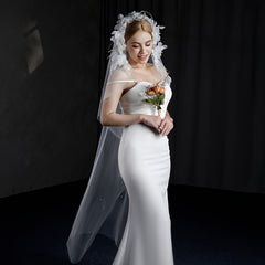 Bridal Veil with Floral Tassel Wedding Headpiece