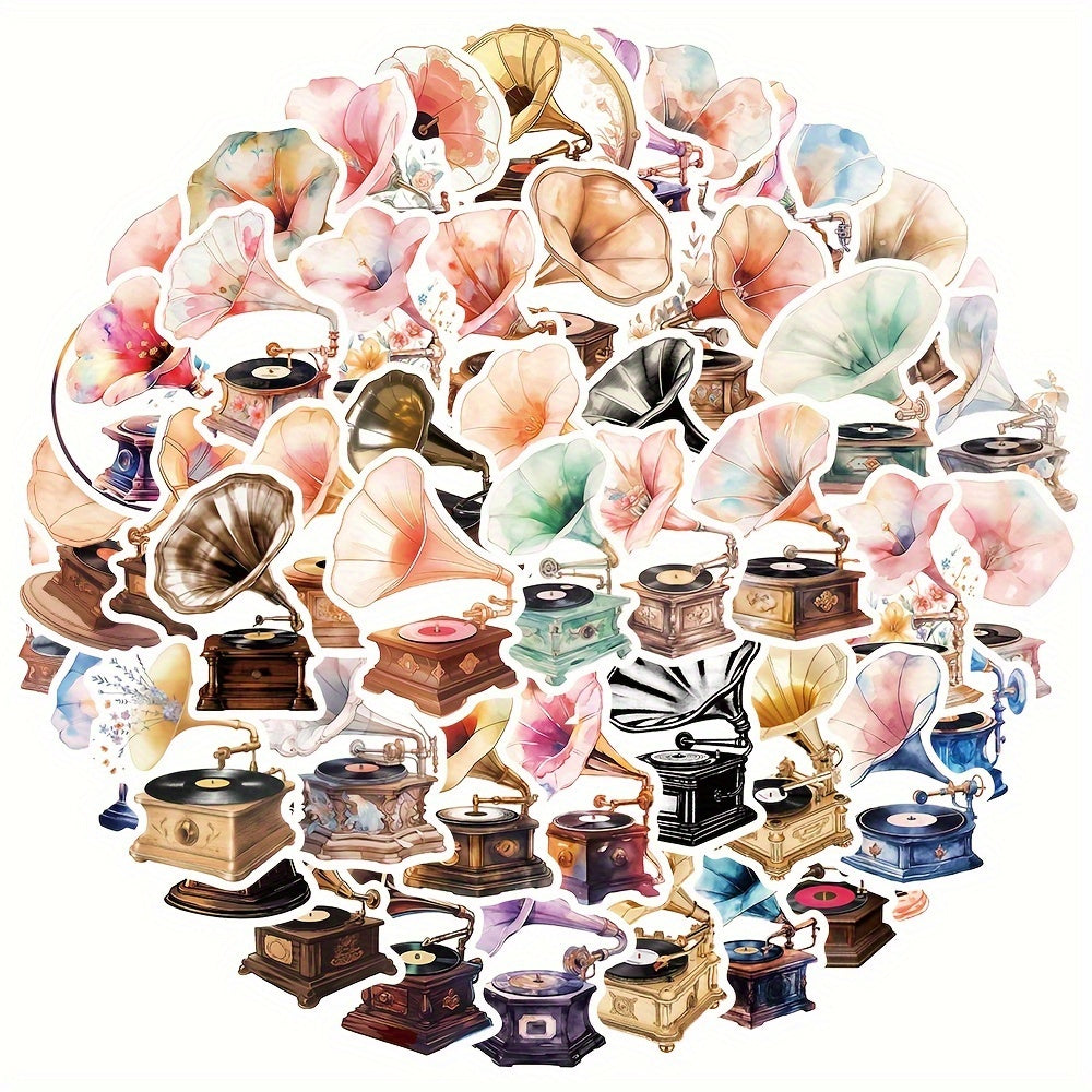50pcs Retro Cartoon Phonograph Graffiti Stickers for Mobile Phone Skateboard