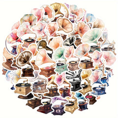 50pcs Retro Cartoon Phonograph Graffiti Stickers for Mobile Phone Skateboard