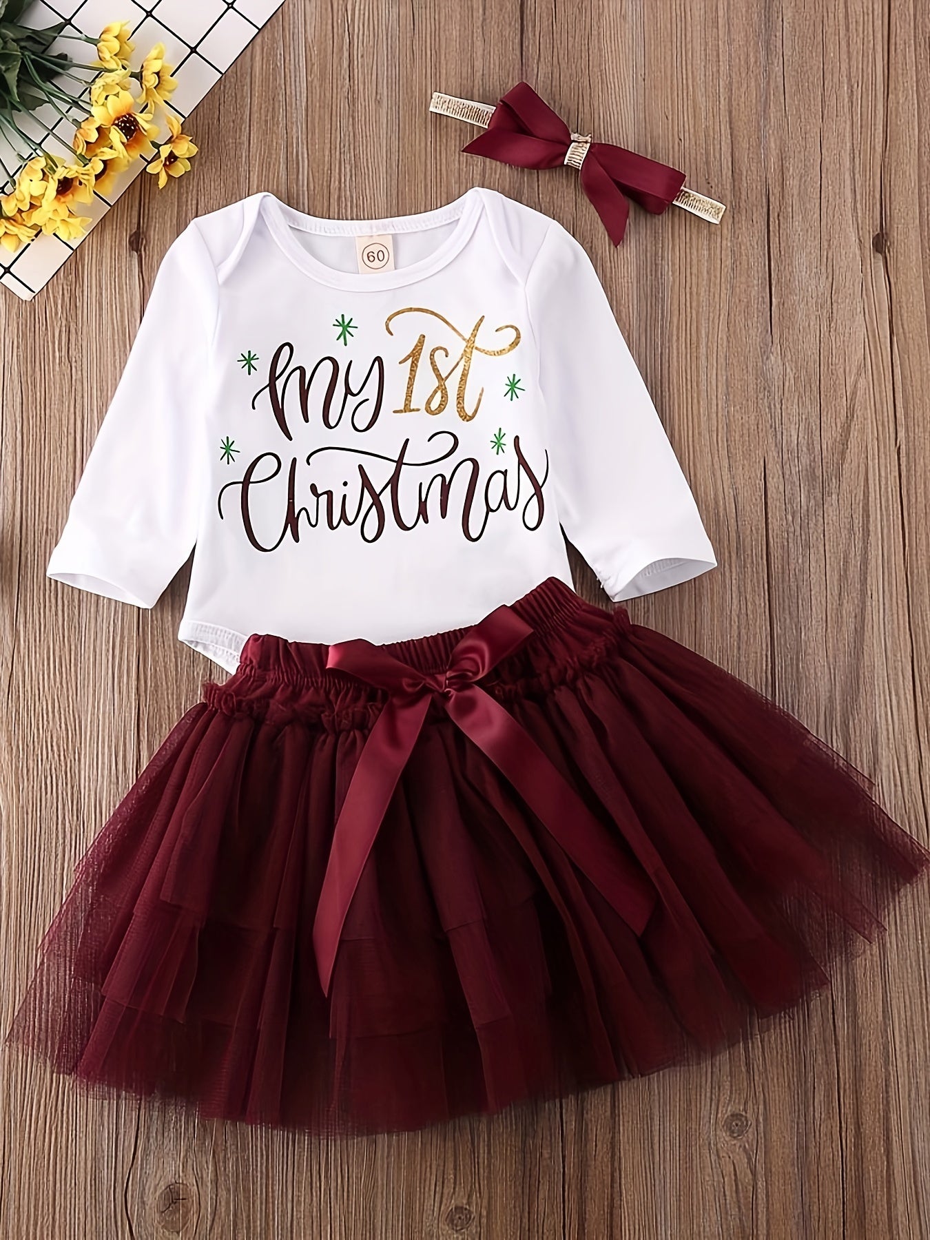 Baby First Christmas Skirt Set Long Sleeve Romper Tutu Dress