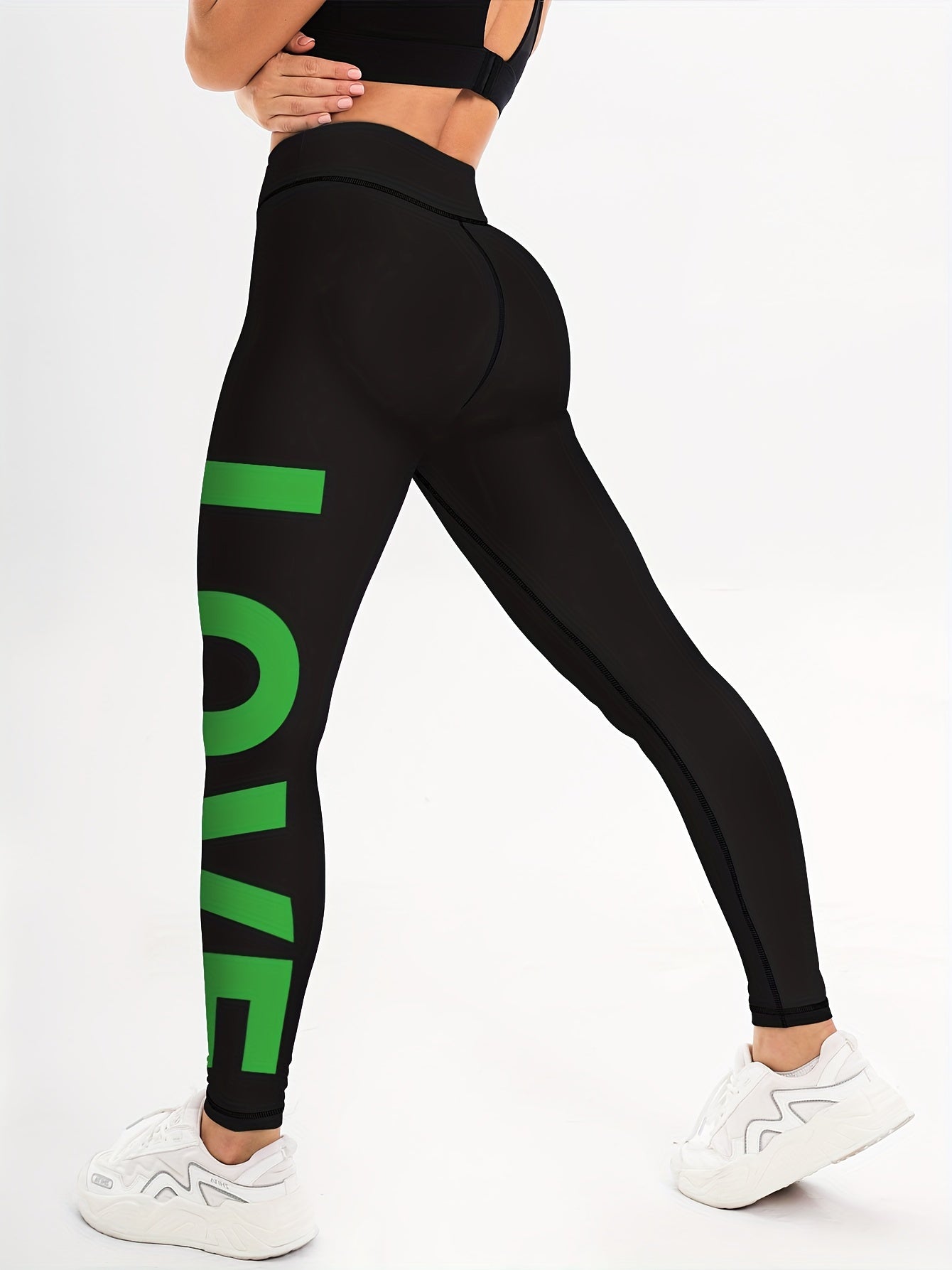 Letter Pattern Yoga Pants High Stretch Running Sports Leggings