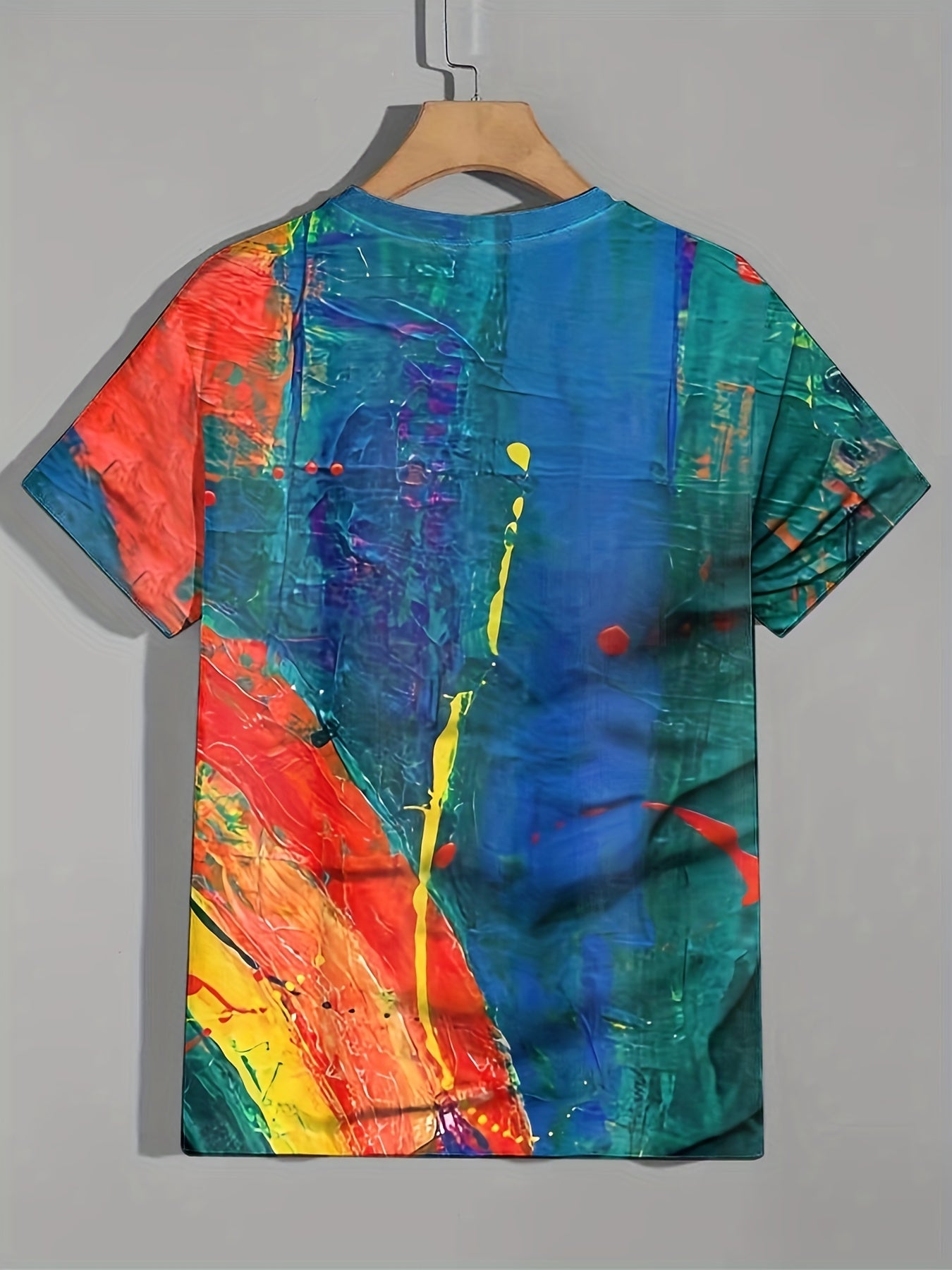 Brush Stroke Graphic Tee For Men Crew Neck Comfortable Stretchy Outdoor Shirt