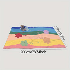 Colorful Bear Printed Picnic Blanket Waterproof Lightweight Mat