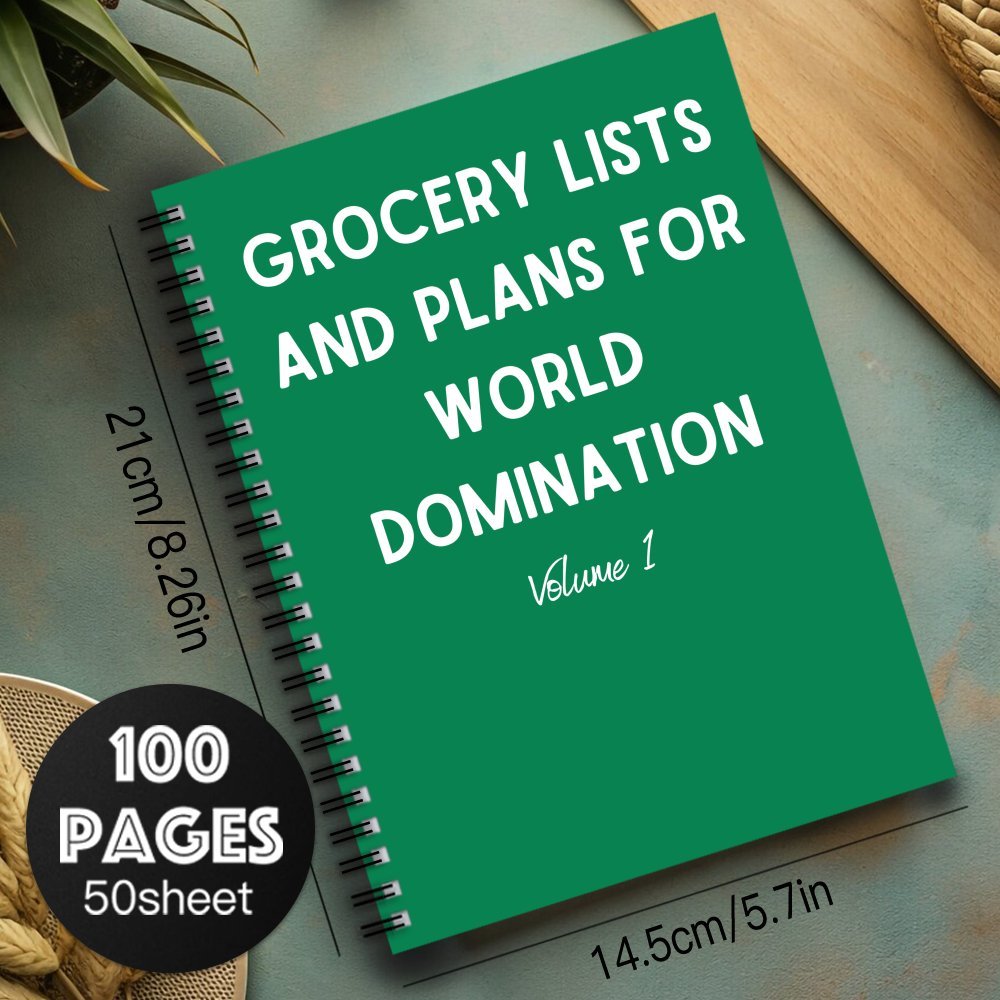 Fun Spiral Notebook Diary 1pc Grocery Lists and Plans for World Domination