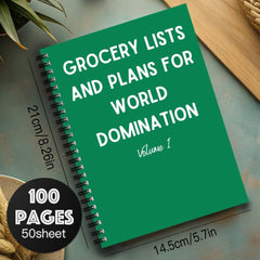 Fun Spiral Notebook Diary 1pc Grocery Lists and Plans for World Domination