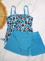 Leopard Chevron Print Tankini Set Lace Up Side Cami Top