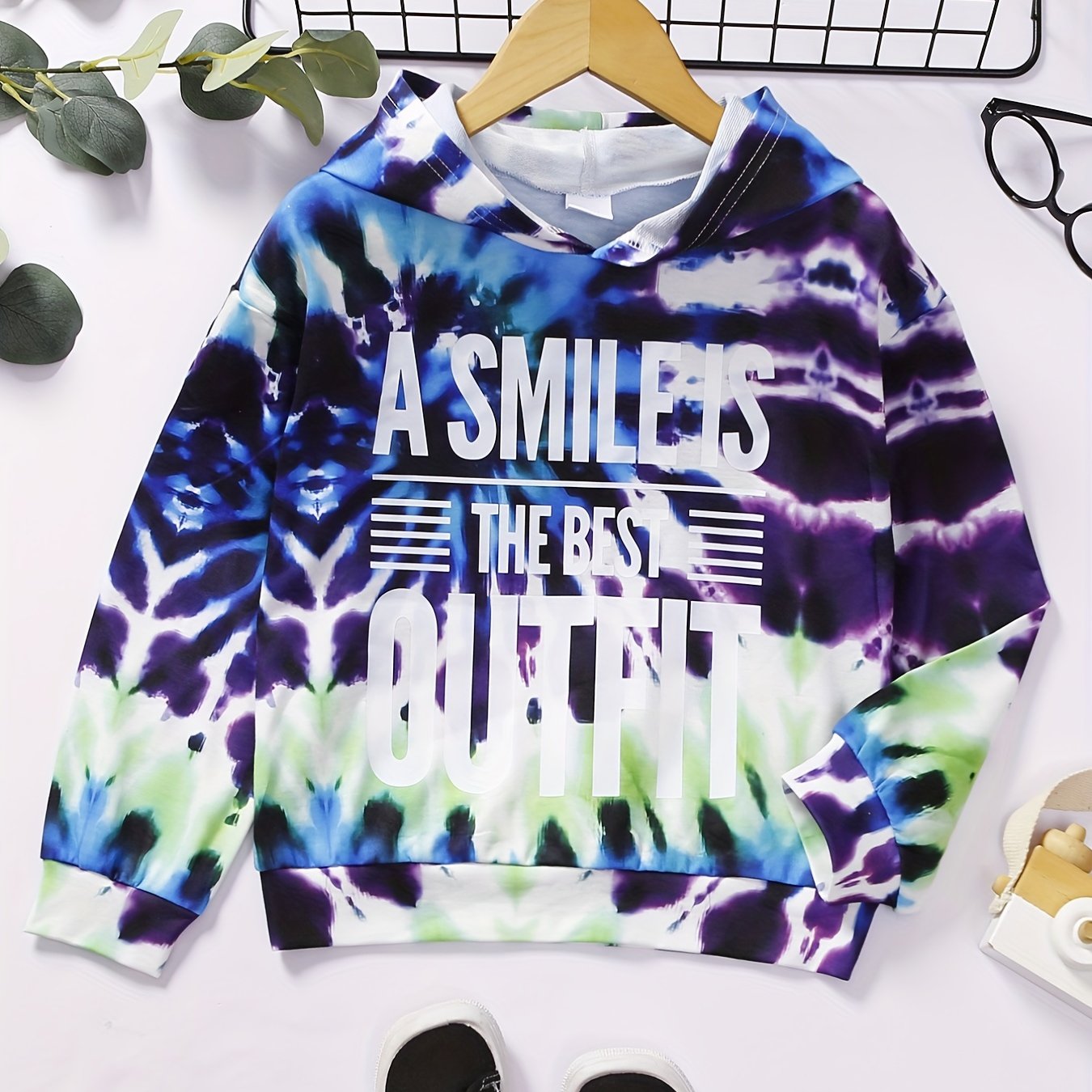 Tie Dye Letter Print Boys Sweatshirt Long Sleeve Crew Neck Tops Kids Clothing