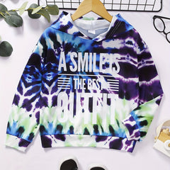 Tie Dye Letter Print Boys Sweatshirt Long Sleeve Crew Neck Tops Kids Clothing