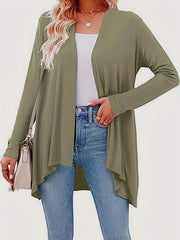Casual Cardigan Women's Plus Solid Long Sleeve Open Front
