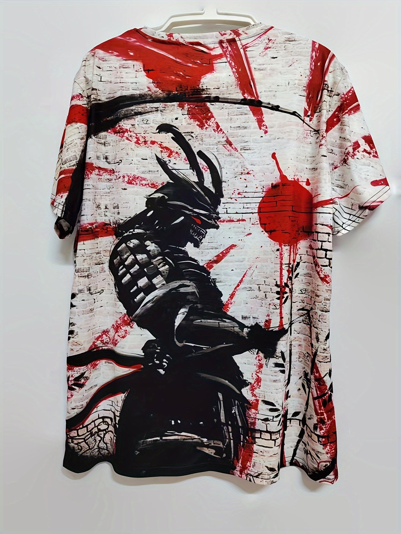 Warrior Pattern Tee Shirt Men's Casual Street Style Round Neck