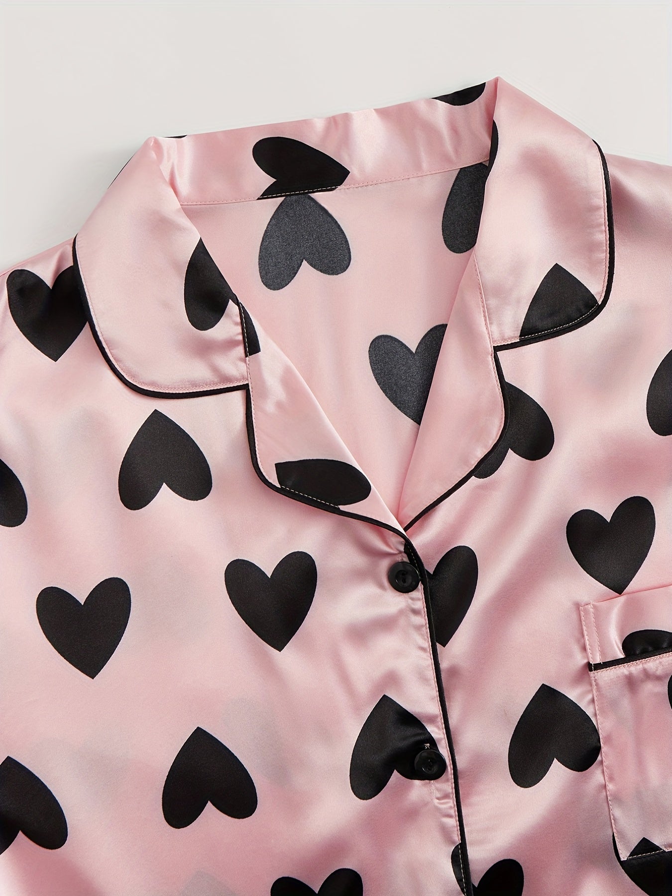 Heart Print Satin Pajama Set