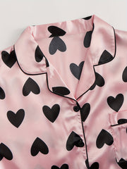 Heart Print Satin Pajama Set