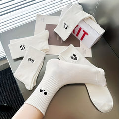 5 Pairs Expression Print Socks Cute Cartoon Crew Socks Women's Stockings