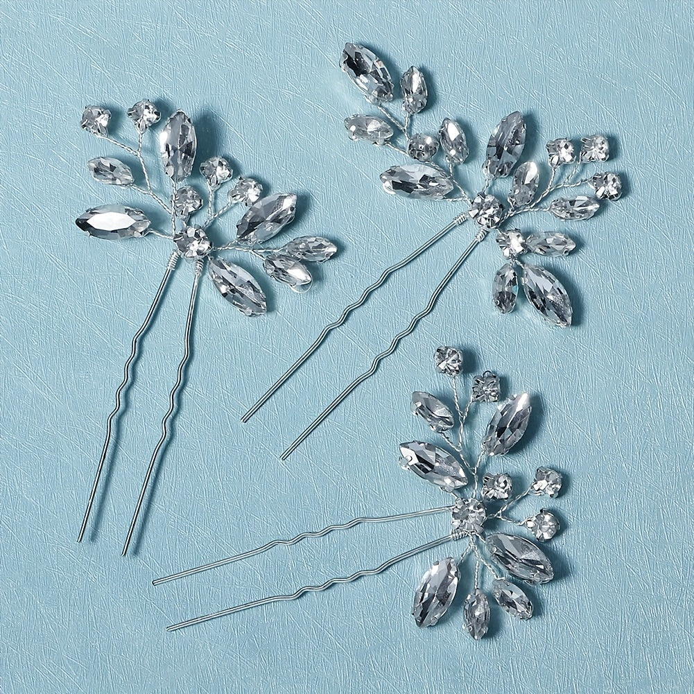 3pcs Crystal Hair Pin Head Jewelry U-shaped Hairpin Hair Accessories