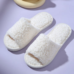Plush Lined Open Toe Slippers Warm Home Shoes