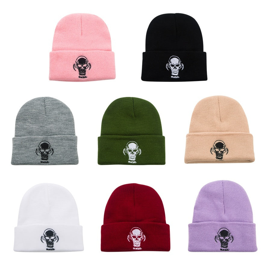 Men's Knitted Skull Pattern Embroidery Hat