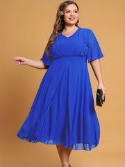 Flutter Sleeve V Neck Midi Dress