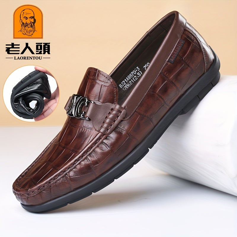 Crocodile Embossed Leather Slip On Dress Shoes for Men