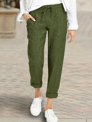 Solid Straight Leg Drawstring Pants With Pockets