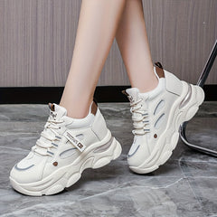 Women's Chunky Sneakers Hidden Heel Breathable Lace-up Comfy Thick Bottom Shoes