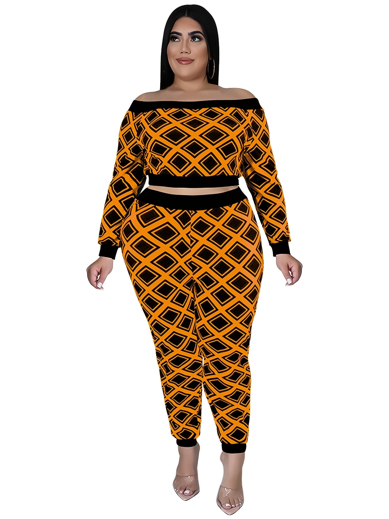 Geometric Off Shoulder 2pcs Set