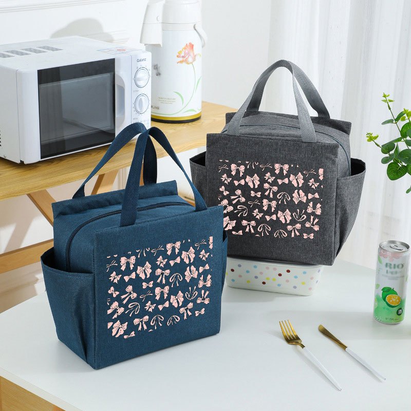 Pink Ribbon Insulated Lunch Bag Thick Cooler Box Canvas Portable Tote Women's