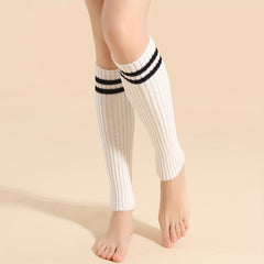 Striped Rib Knit Leg Warmers Knee High Socks Women's Stockings