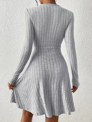 Solid Ribbed Long Sleeve Sweater Dress