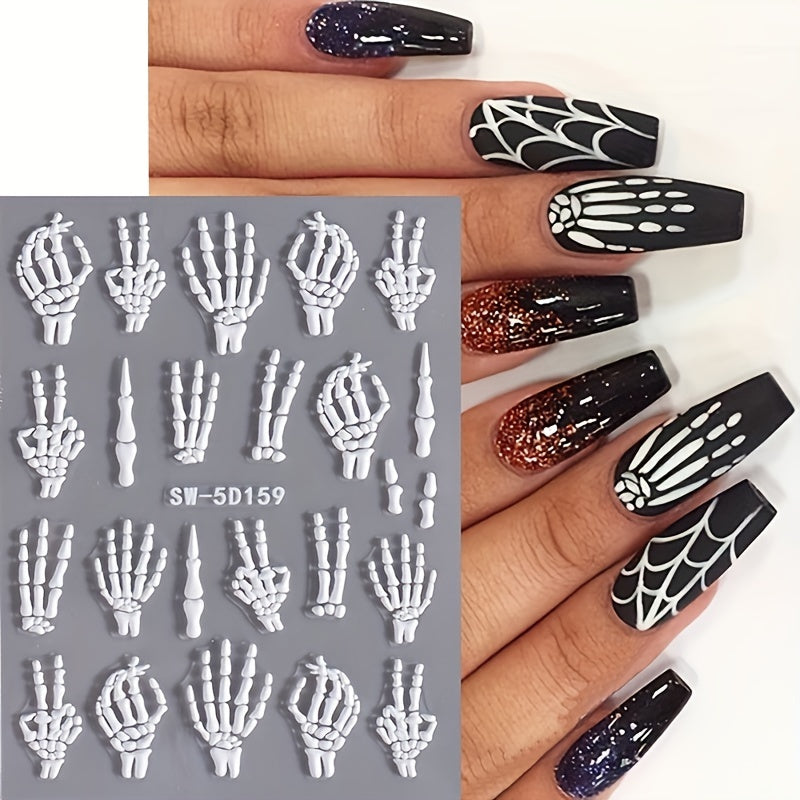 Skull Nail Art Stickers 5D Self Adhesive Decals for DIY Manicure