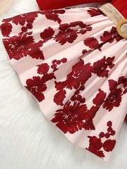 Floral Print Long Sleeve Dress with Belt for Toddler Girls