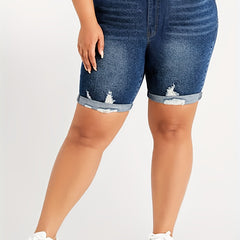 Button Fly Ripped Roll Up Denim Short