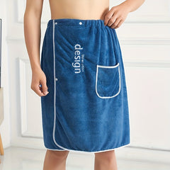 Men's Wearable Bath Towel With Pocket Coral Fleece Soft & Comfortable