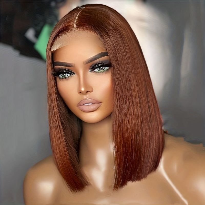 Red Brown 13x4 Lace Frontal Bob Wig 180 Density Straight Short Bob Wig